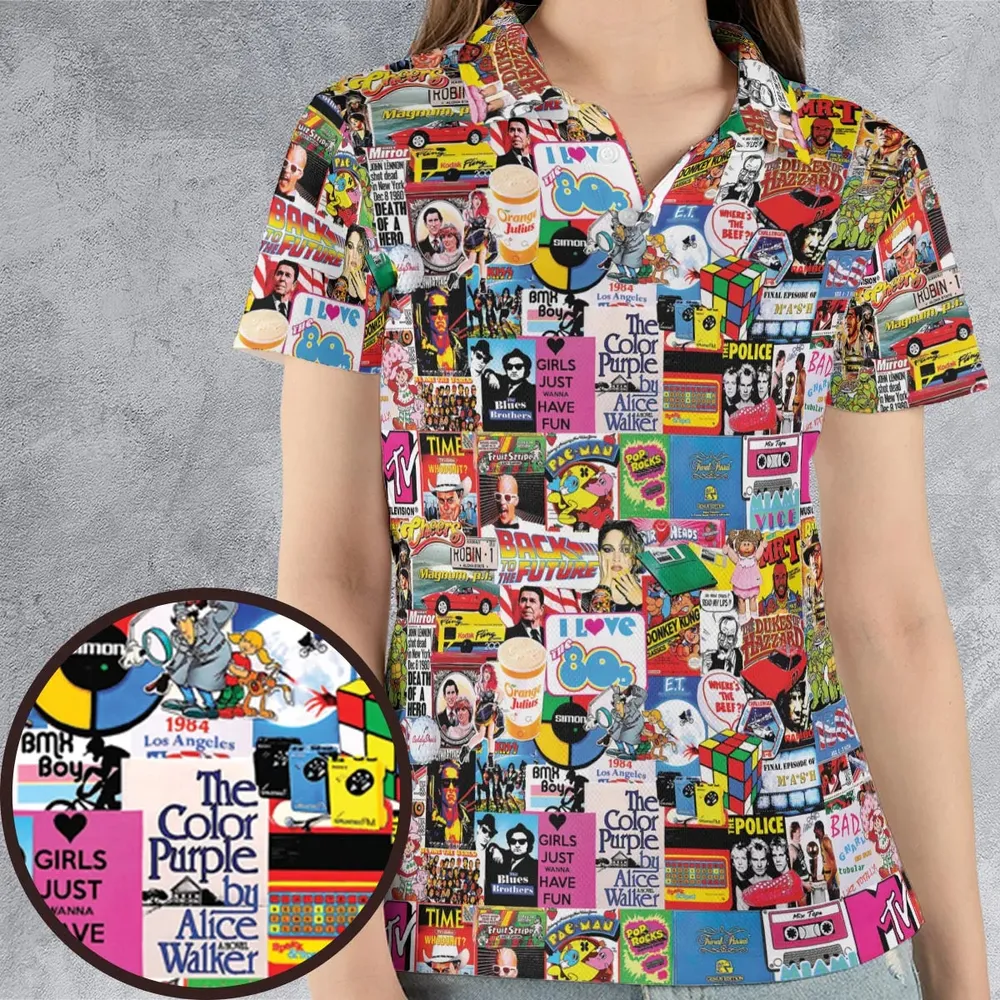 I heart 80s Collage Mr. T Back To the Future Pac-man AOP Men/Women Polo Shirt - 4