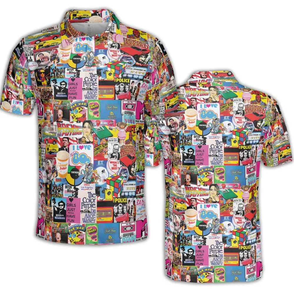 I heart 80s Collage Mr. T Back To the Future Pac-man AOP Men/Women Polo Shirt - 2