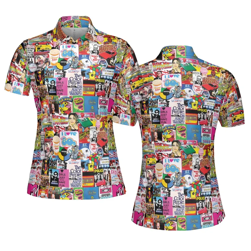 I heart 80s Collage Mr. T Back To the Future Pac-man AOP Men/Women Polo Shirt - 5