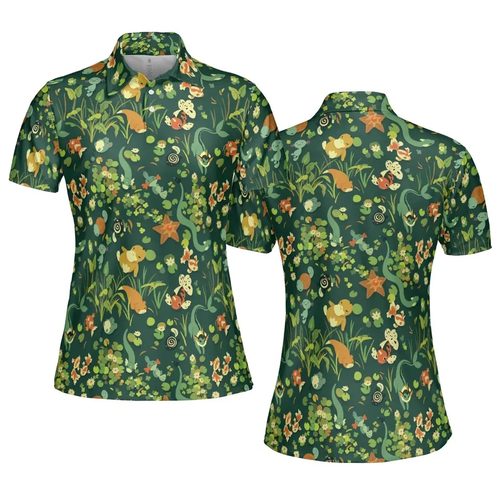 Floating In A Pond Magikarp Psyduck Vaporeon Water Pokemon AOP Men/Women Polo Shirt - 5