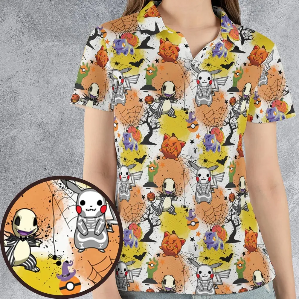 Spooky Costume Pikachu Charmander Jigglypuff Bulbasaur Pokemon AOP Men/Women Polo Shirt - 4