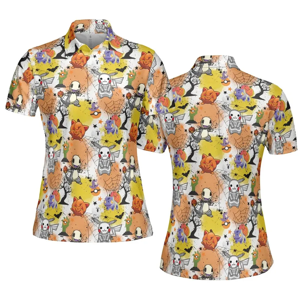 Spooky Costume Pikachu Charmander Jigglypuff Bulbasaur Pokemon AOP Men/Women Polo Shirt - 5