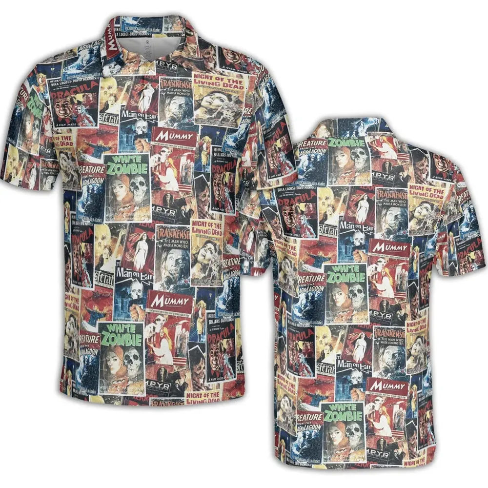 Pioneering '50s Classics Monster Hammer Horror Films AOP Men/Women Polo Shirt - 2