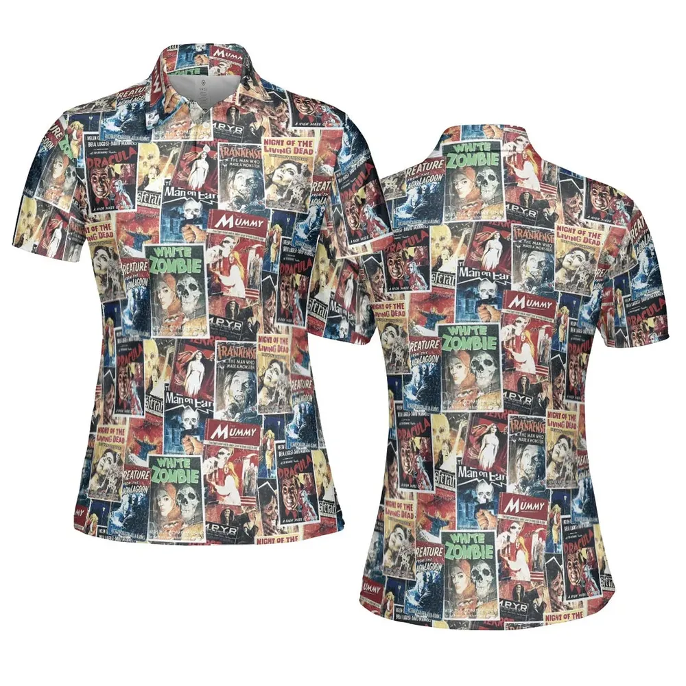Pioneering '50s Classics Monster Hammer Horror Films AOP Men/Women Polo Shirt - 5