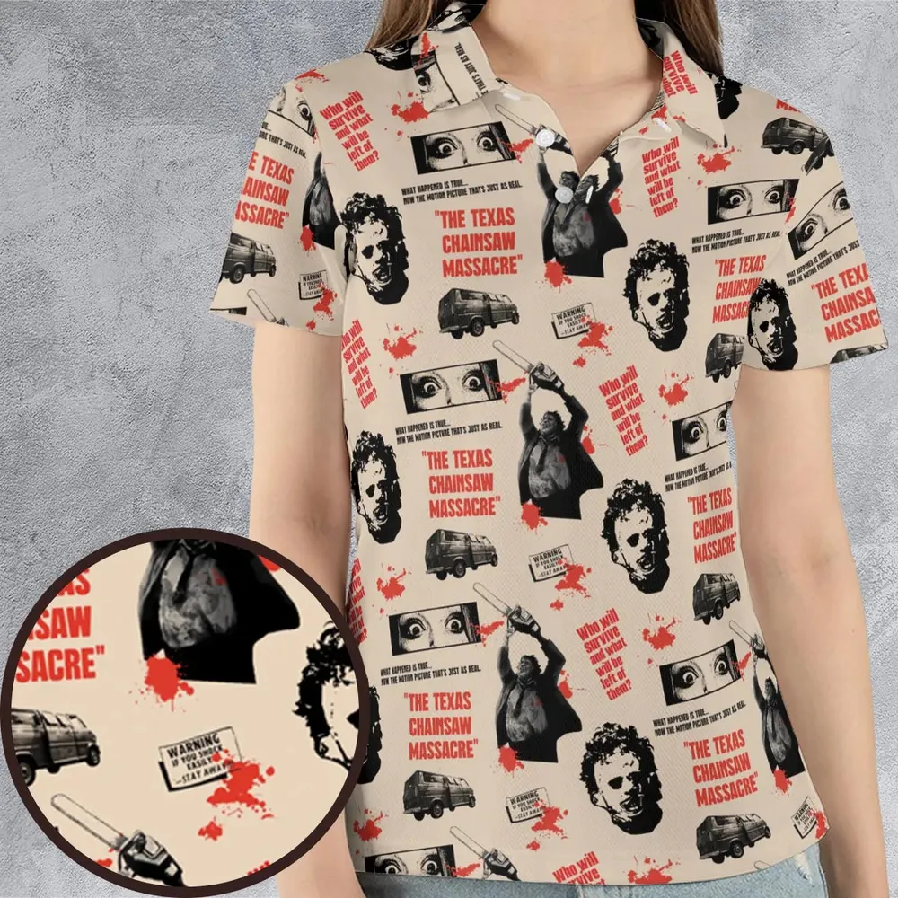 Leatherface The Texas Chainsaw Massacre Horror Pattern AOP Men/Women Polo Shirt - 4