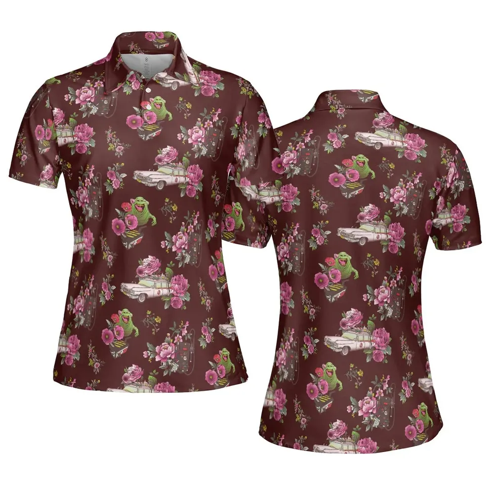 Slimer Ecto-1 Proton Pack Floral Ghostbusters AOP Men/Women Polo Shirt - 5