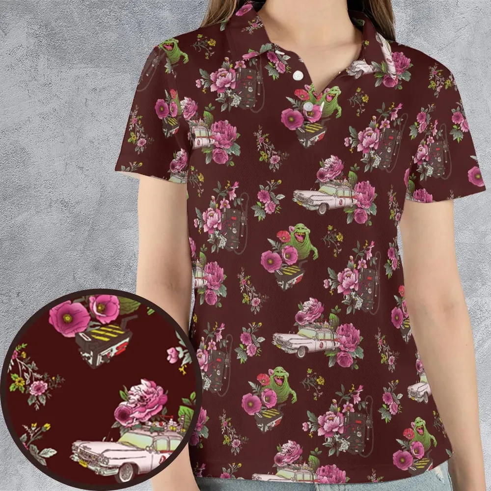 Slimer Ecto-1 Proton Pack Floral Ghostbusters AOP Men/Women Polo Shirt - 4