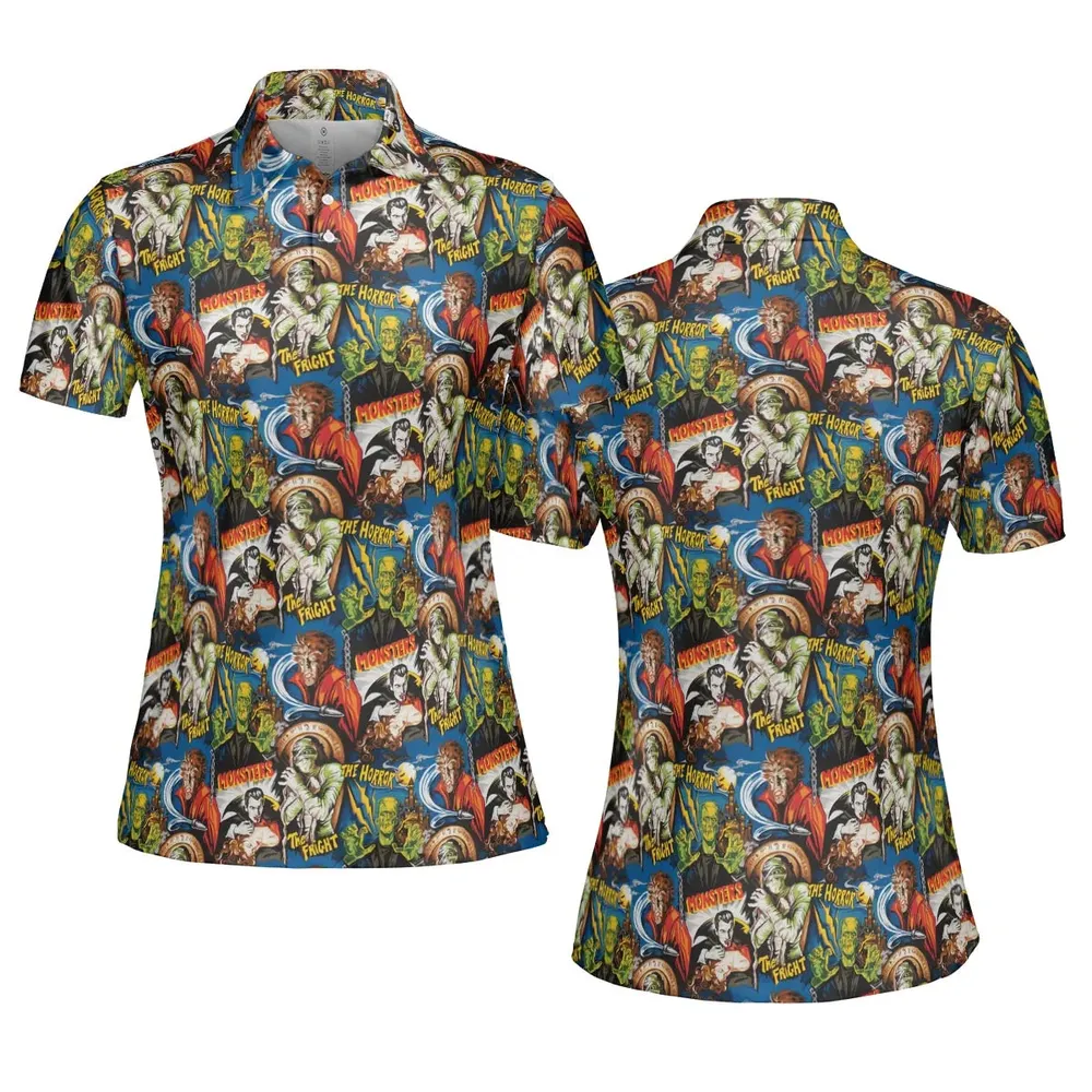 The Horror The Fright Dracula Frankenstein The Wolfman Monster Universal Pattern AOP Men/Women Polo Shirt - 5