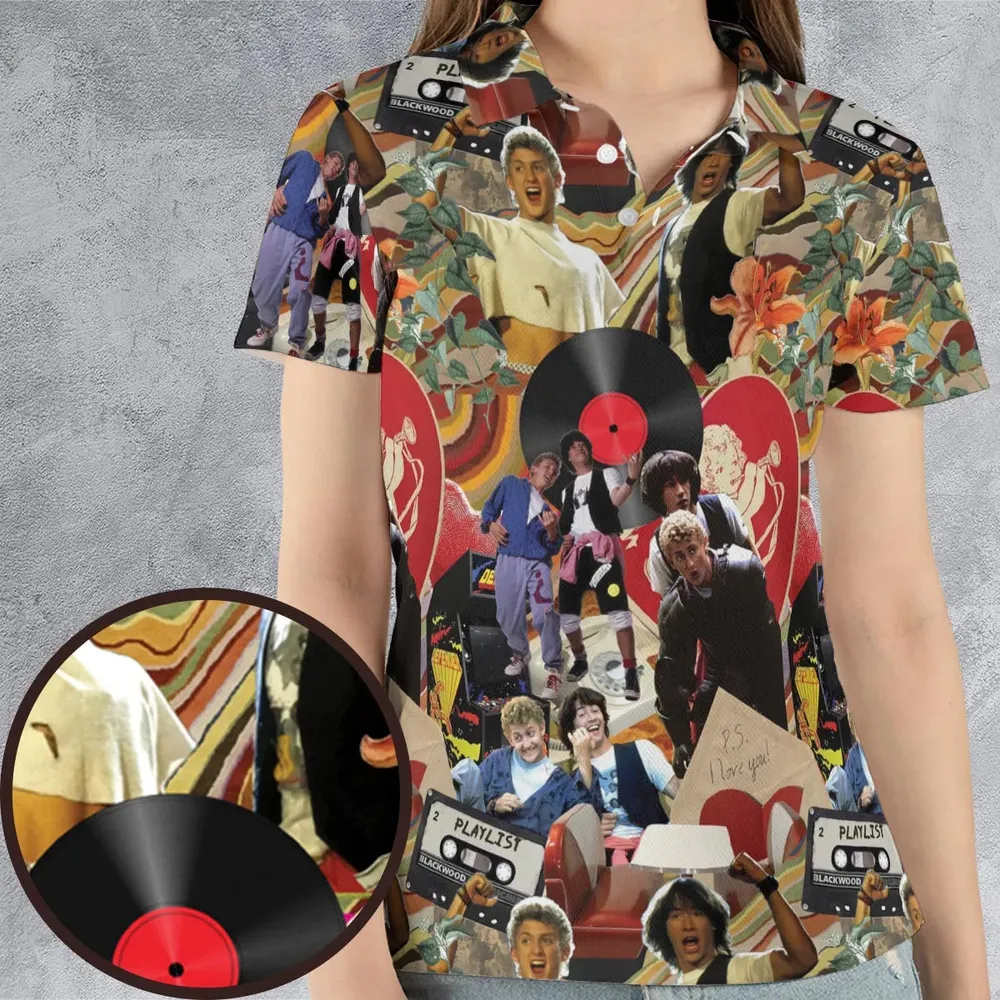 Vintage Collage Bill and Ted AOP Men/Women Polo Shirt - 4