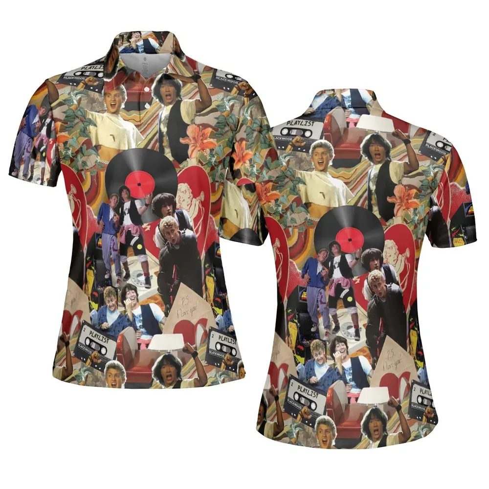 Vintage Collage Bill and Ted AOP Men/Women Polo Shirt - 5
