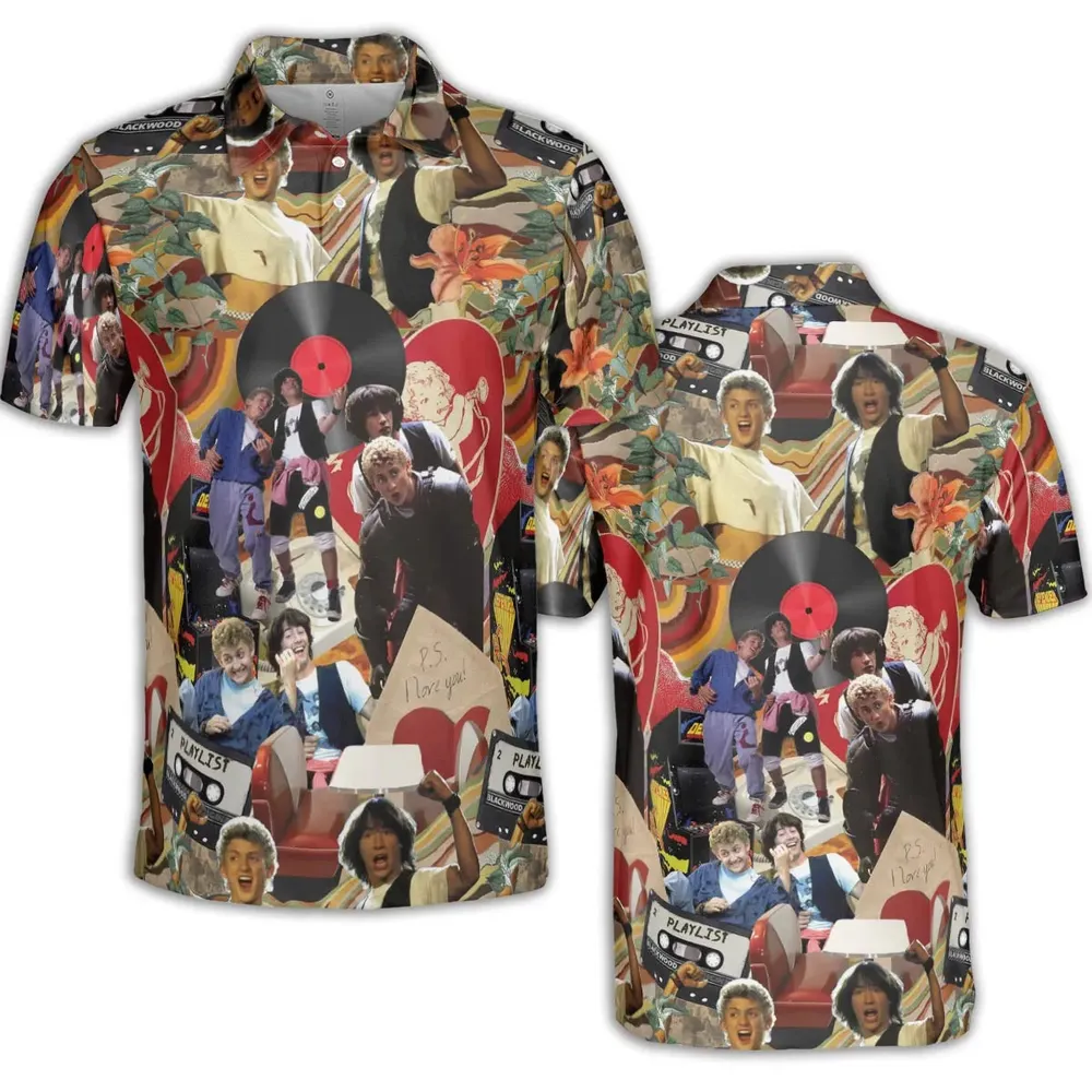 Vintage Collage Bill and Ted AOP Men/Women Polo Shirt - 2