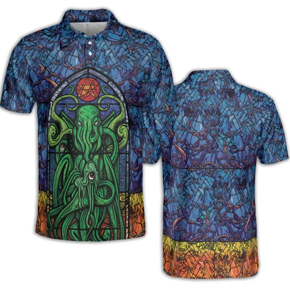 Stained Glass Cthulhu H.P Lovecraft AOP Men/Women Polo Shirt - 2