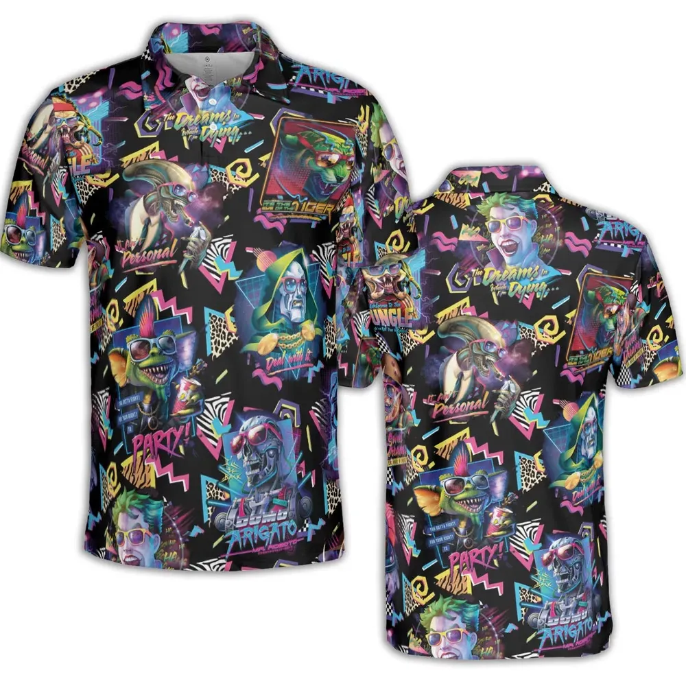 Retro Horror Characters Halloween AOP Men/Women Polo Shirt - 2
