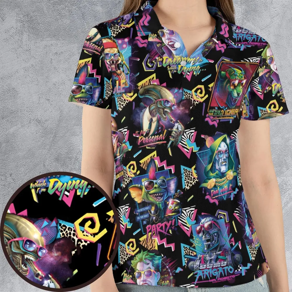 Retro Horror Characters Halloween AOP Men/Women Polo Shirt - 4