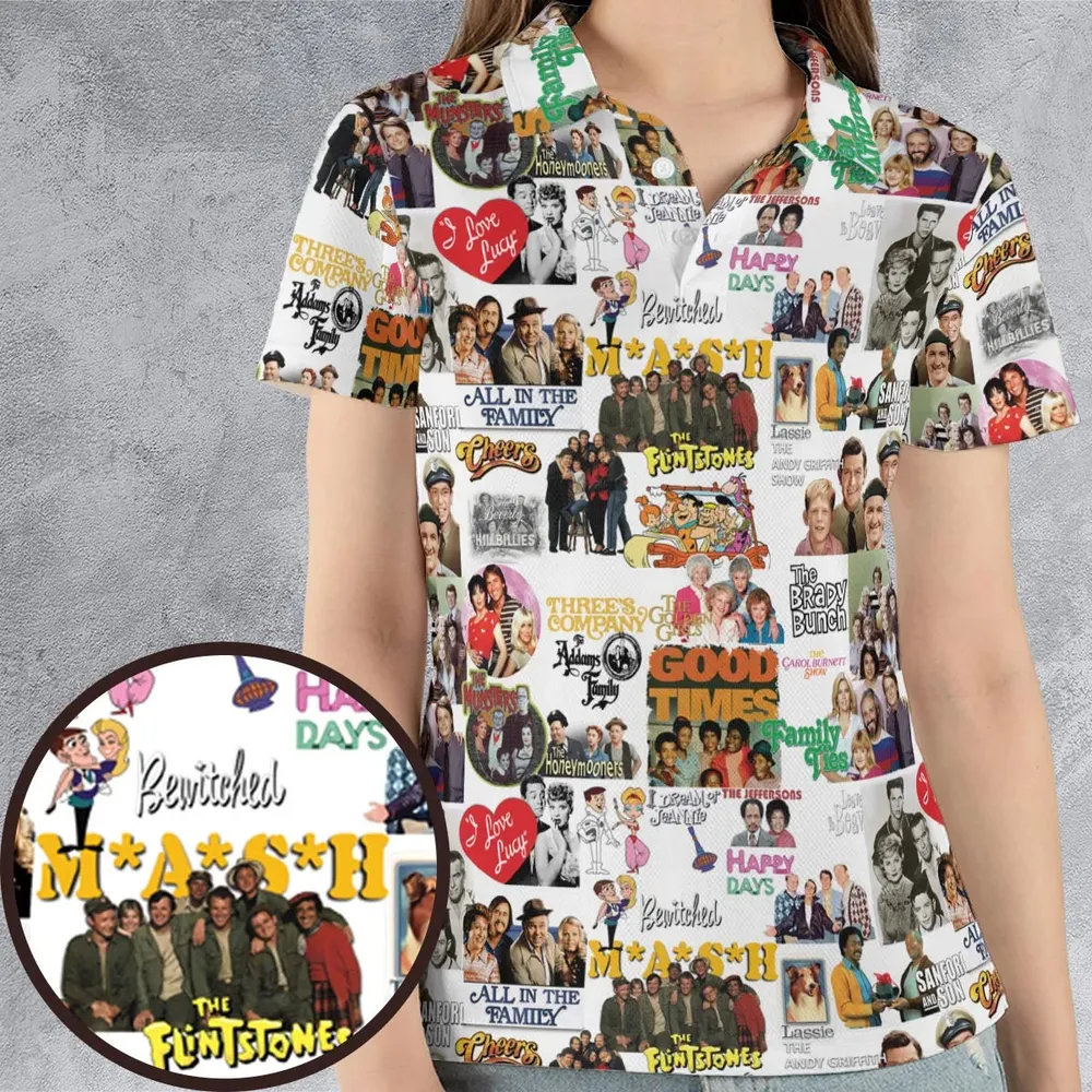 Stuck in the 80s Famous Sitcom AOP Men/Women Polo Shirt - 4