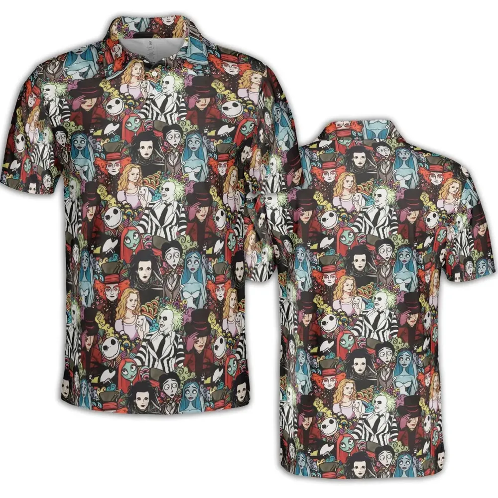 Tim Burton Characters Halloween AOP Men/Women Polo Shirt - 2