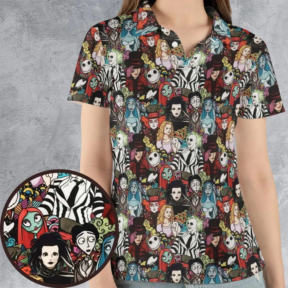 Tim Burton Characters Halloween AOP Men/Women Polo Shirt - 4