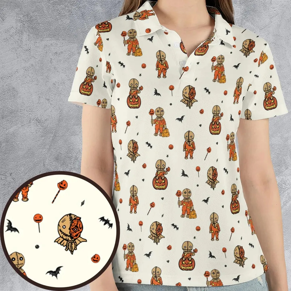 Pumpkin Sam Trick 'r Treat Horror AOP Men/Women Polo Shirt - 4