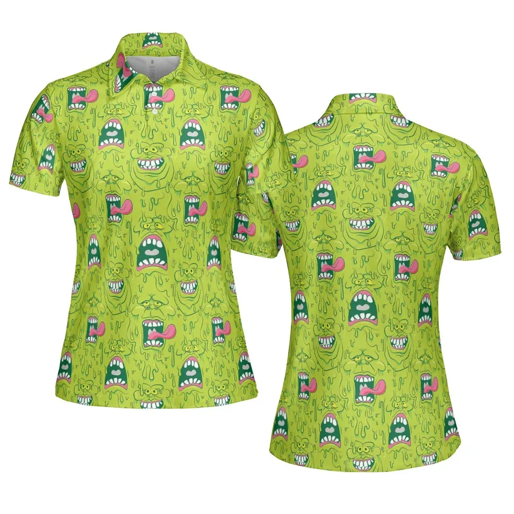 Funny Face Expression Slimer Ghostbusters AOP Men/Women Polo Shirt - 5