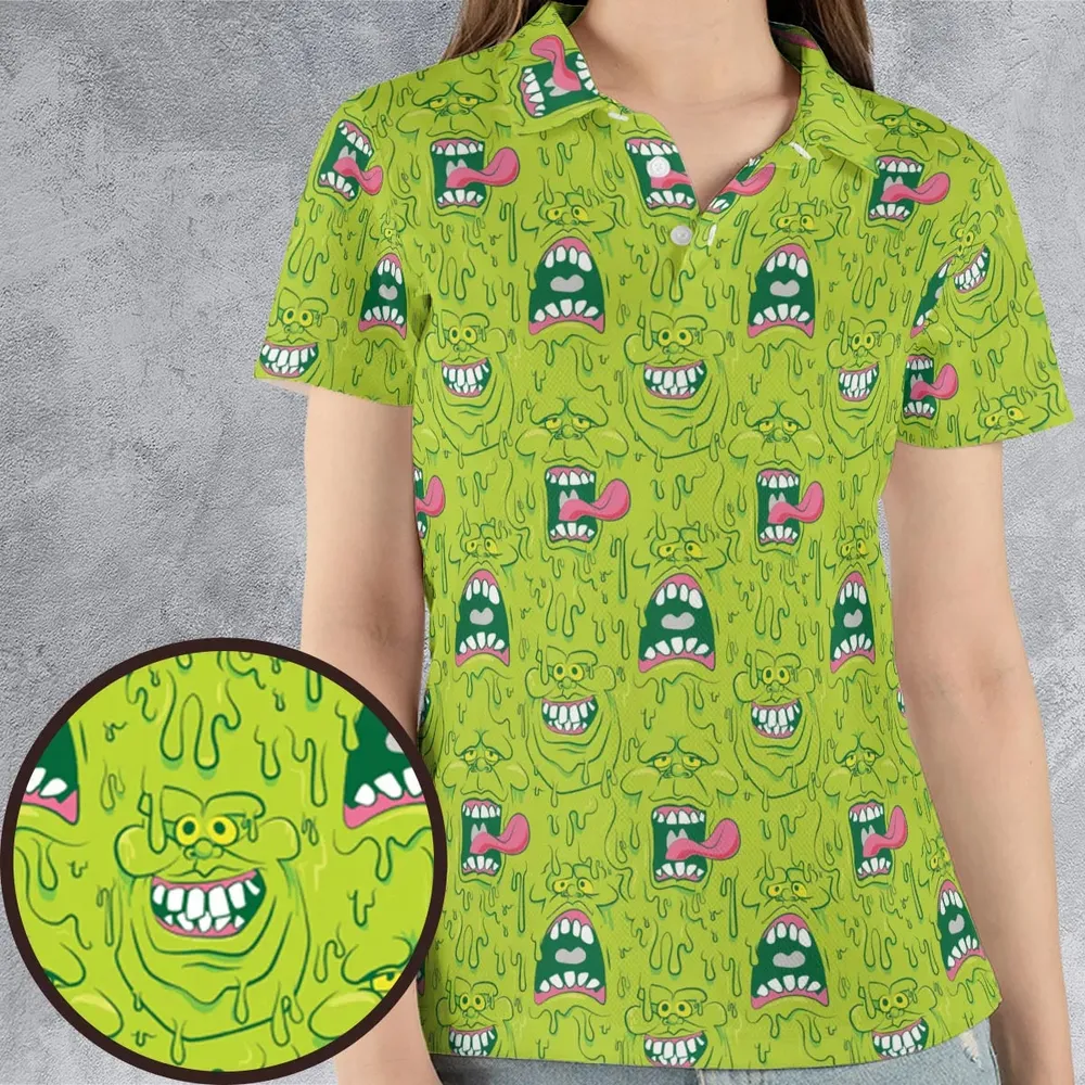 Funny Face Expression Slimer Ghostbusters AOP Men/Women Polo Shirt - 4