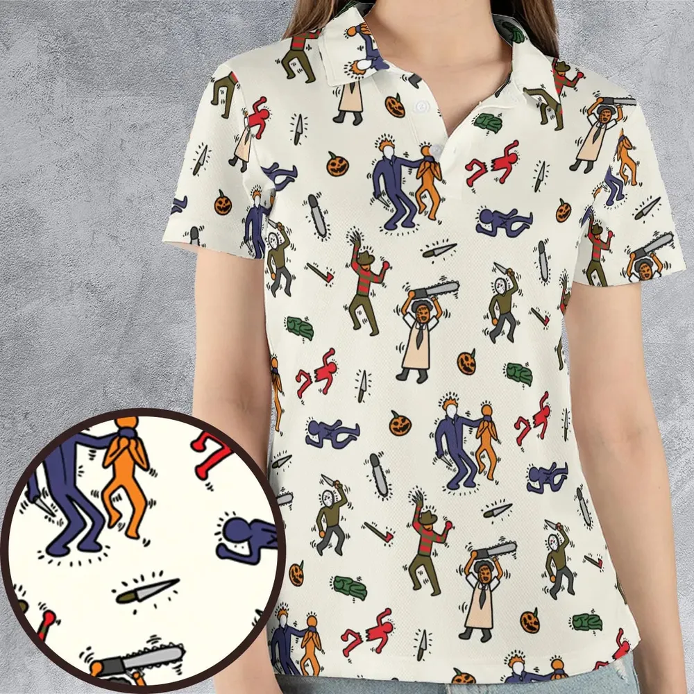 Horror Movie Pop Characters Pattern AOP Men/Women Polo Shirt - 4