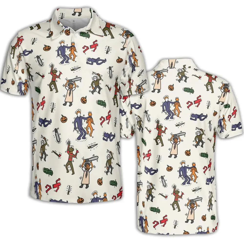 Horror Movie Pop Characters Pattern AOP Men/Women Polo Shirt - 2