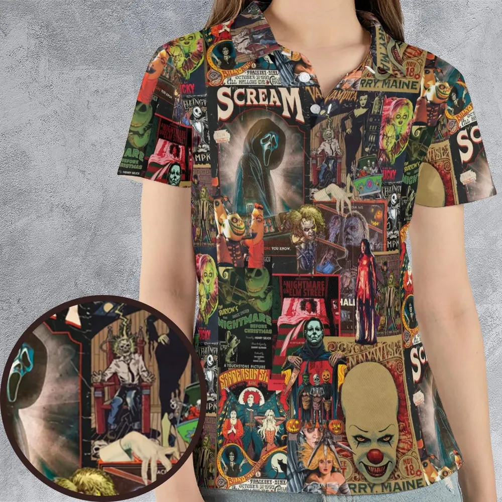 Vintage Scary AOP Men/Women Polo Shirt - 4