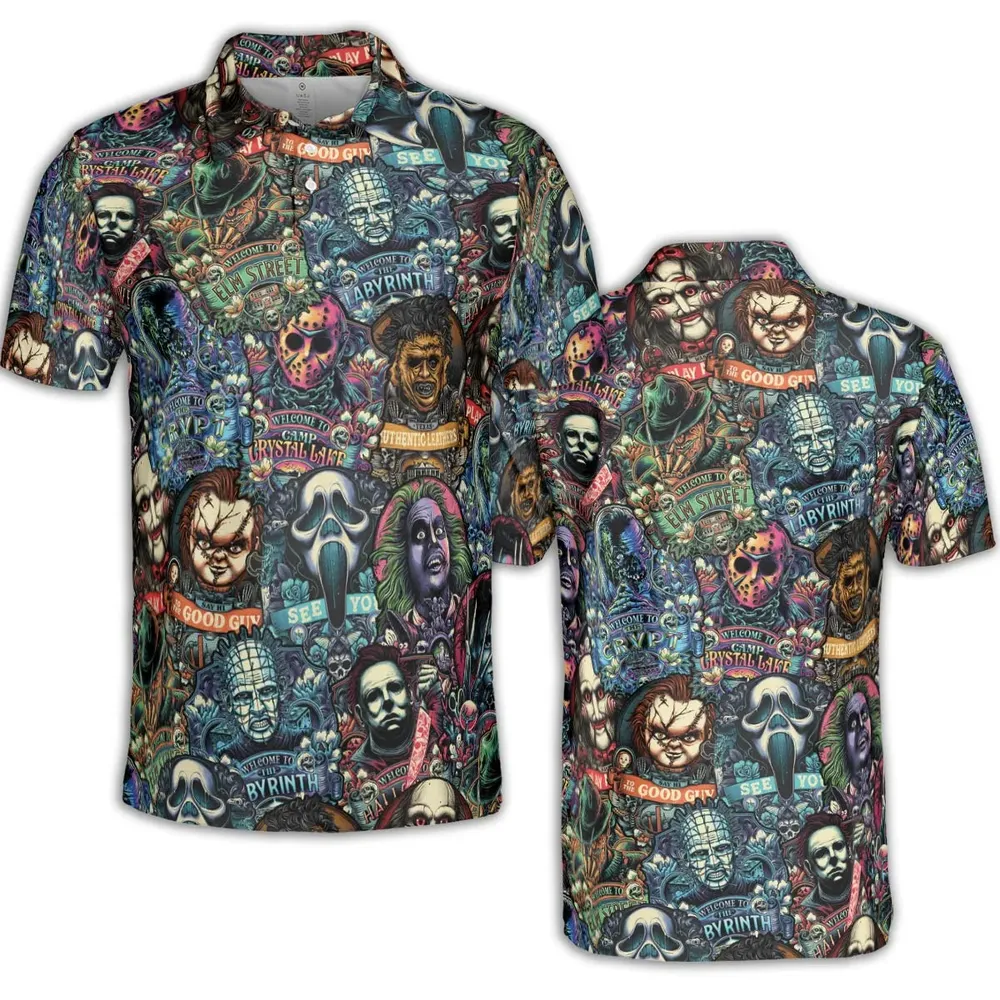 Horror Movie Characters Pattern AOP Men/Women Polo Shirt - 2