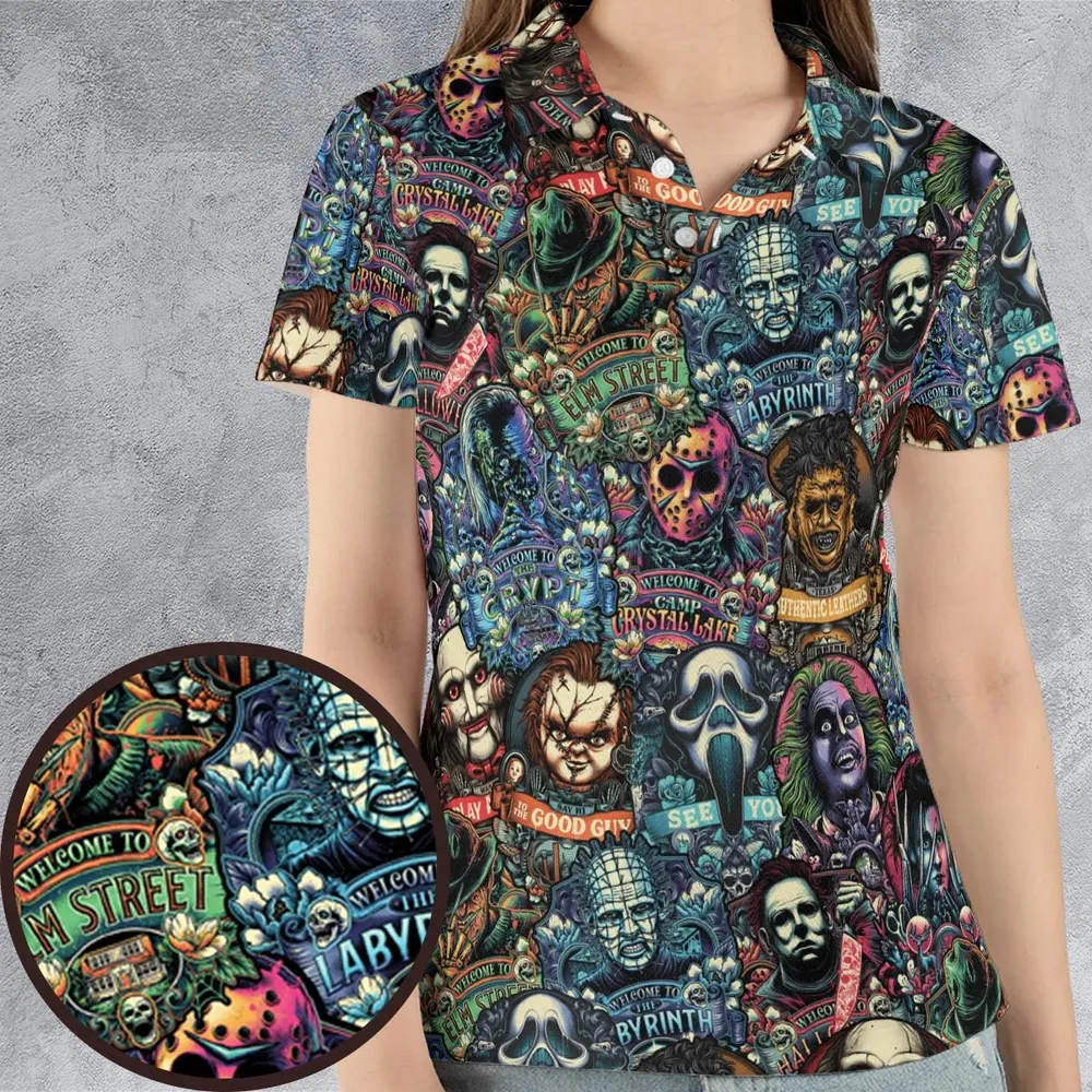 Horror Movie Characters Pattern AOP Men/Women Polo Shirt - 4