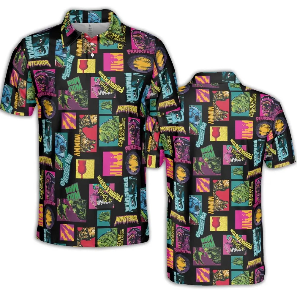 Monster Pop Movies Halloween AOP Men/Women Polo Shirt - 2