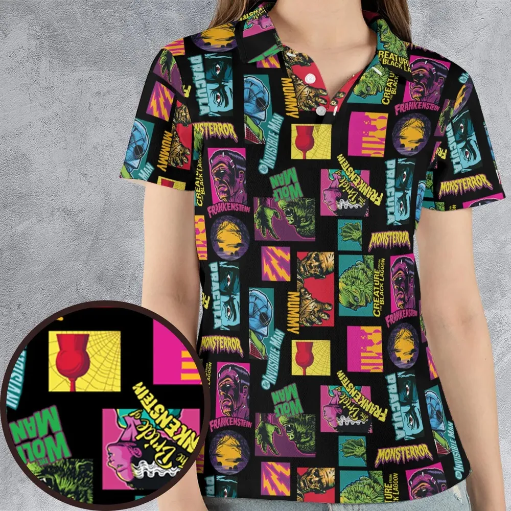 Monster Pop Movies Halloween AOP Men/Women Polo Shirt - 4