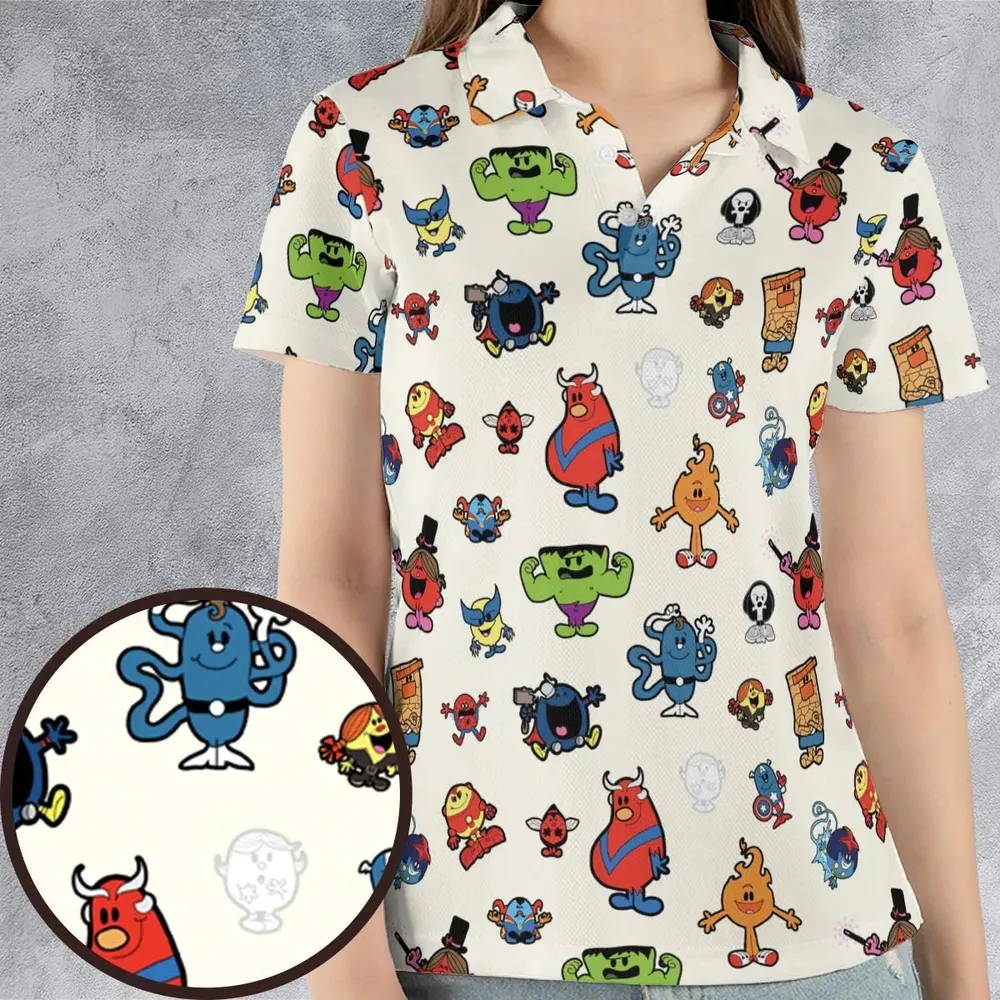 Marvel Characters And Mr Men Pattern AOP Men/Women Polo Shirt - 4