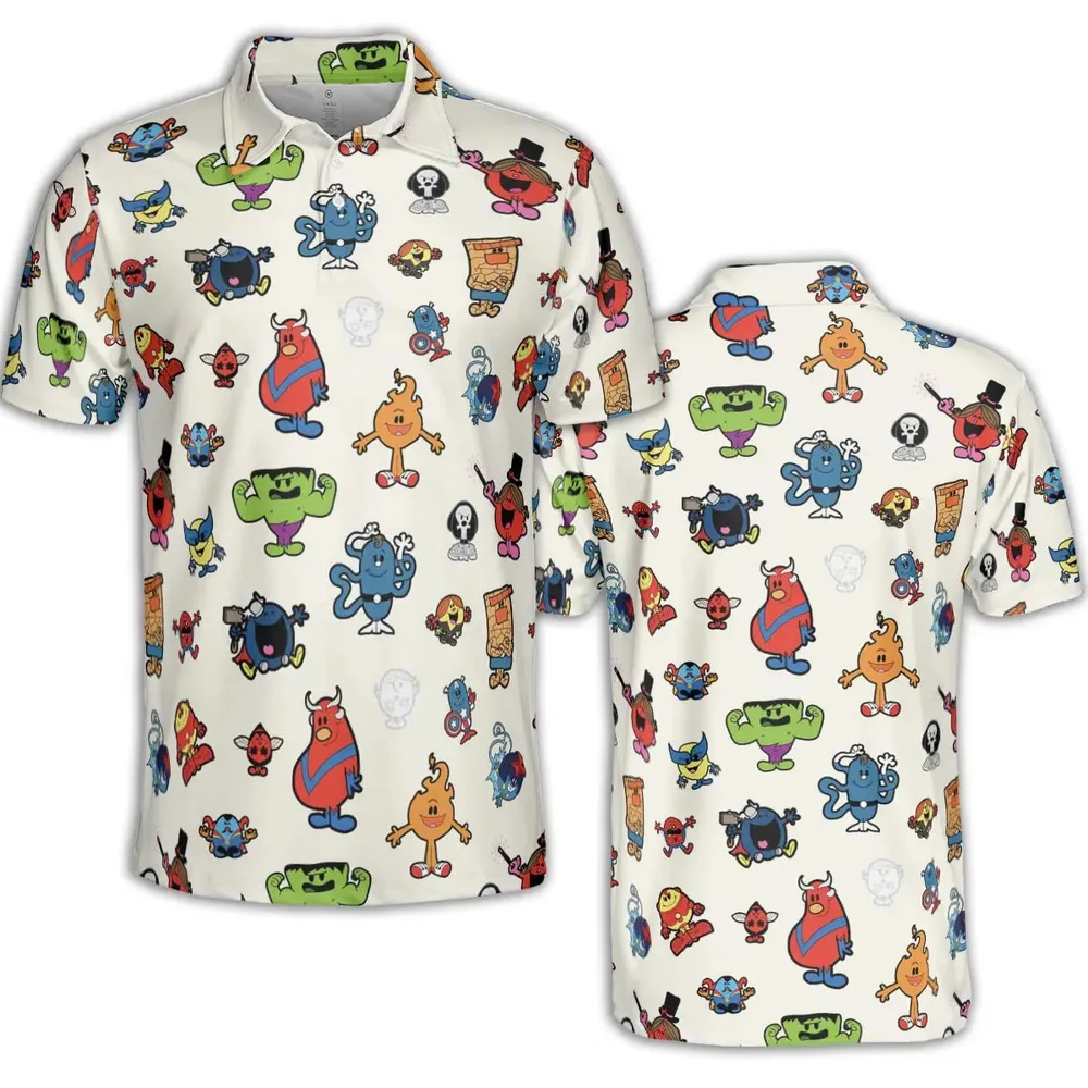 Marvel Characters And Mr Men Pattern AOP Men/Women Polo Shirt - 2