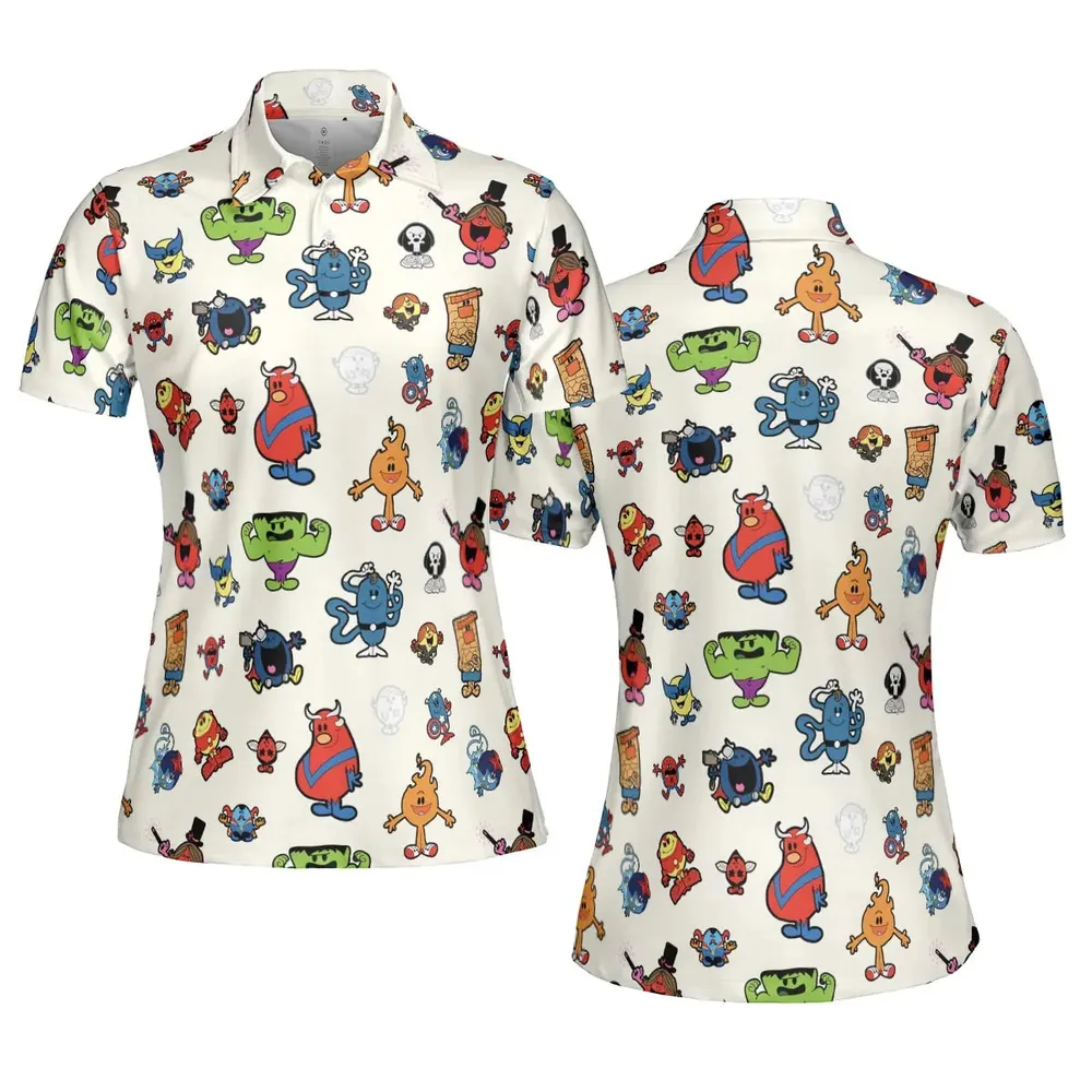 Marvel Characters And Mr Men Pattern AOP Men/Women Polo Shirt - 5