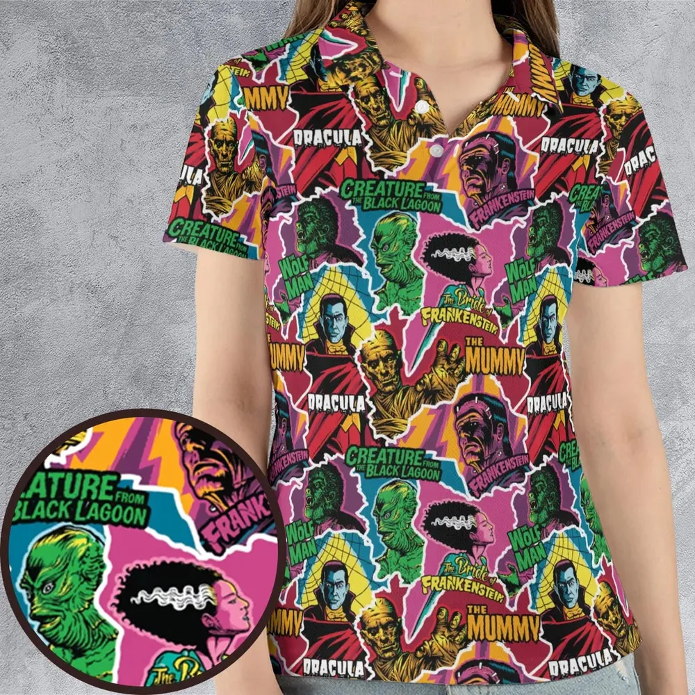 Monsters Pop Collage Universal Monsters AOP Men/Women Polo Shirt - 4