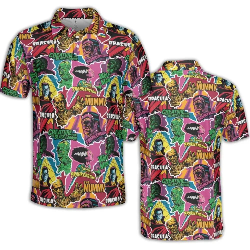 Monsters Pop Collage Universal Monsters AOP Men/Women Polo Shirt - 2