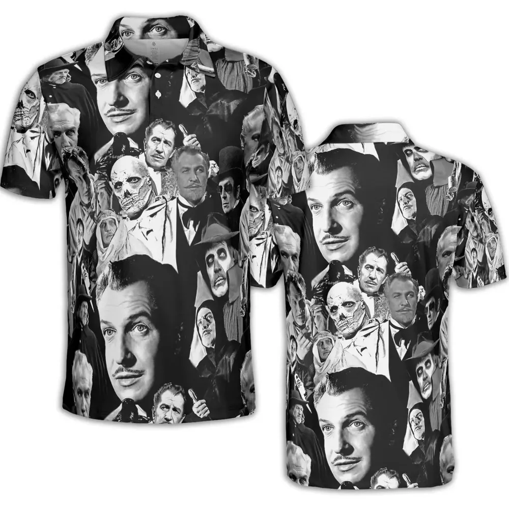 Horror Characters The Many Faces Of Vincent Price AOP Men/Women Polo Shirt - 2