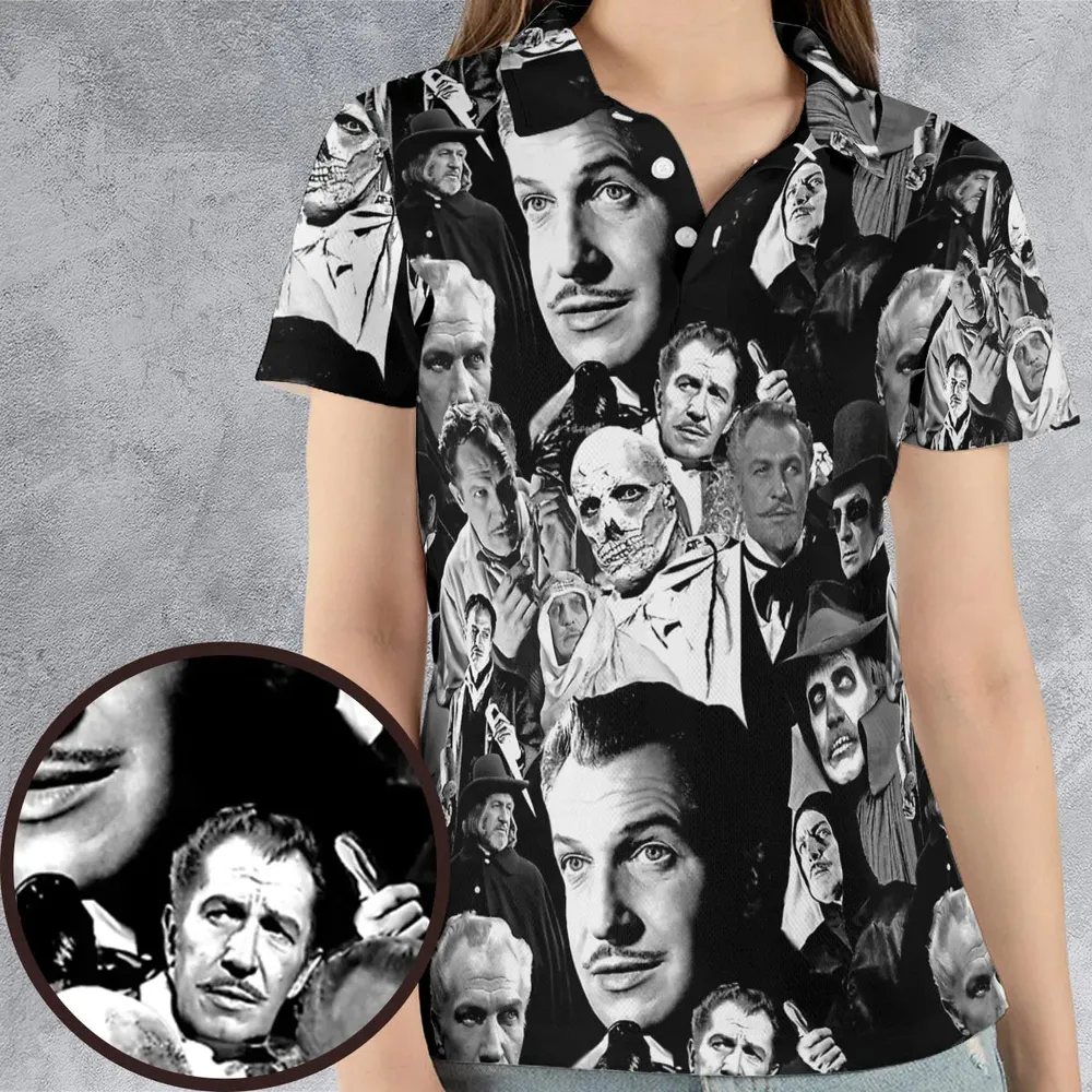 Horror Characters The Many Faces Of Vincent Price AOP Men/Women Polo Shirt - 4