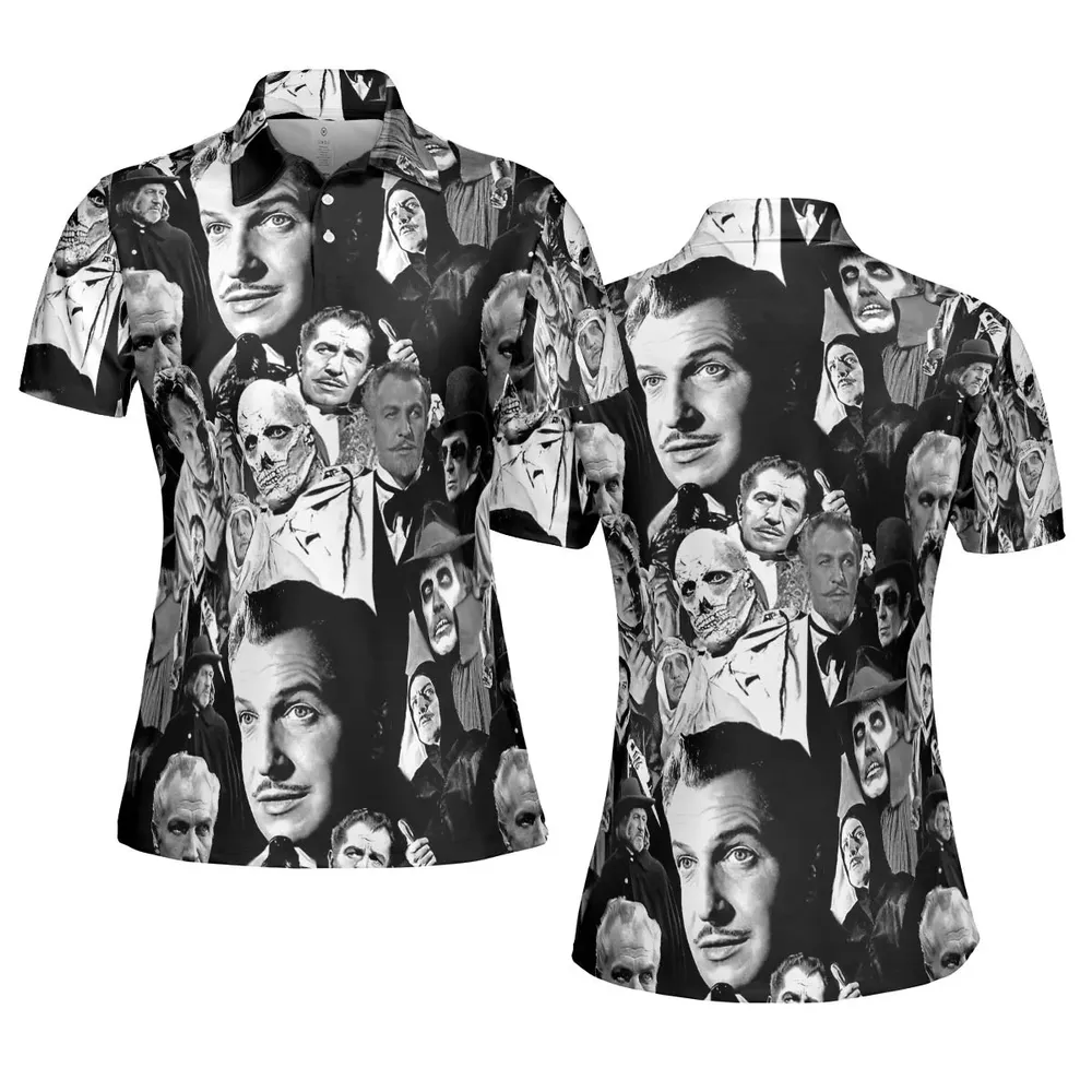 Horror Characters The Many Faces Of Vincent Price AOP Men/Women Polo Shirt - 5