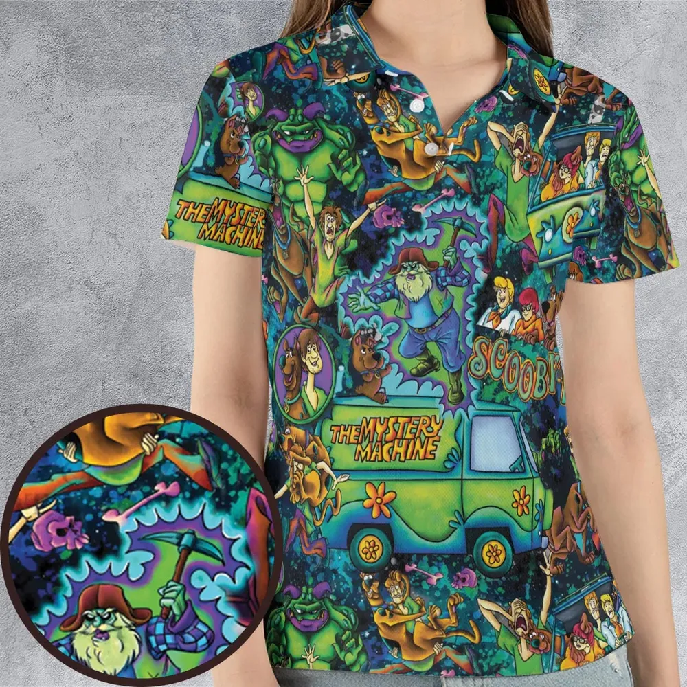 Monsters Mayhem and The Mystery Machine Scooby Doo AOP Men/Women Polo Shirt - 4