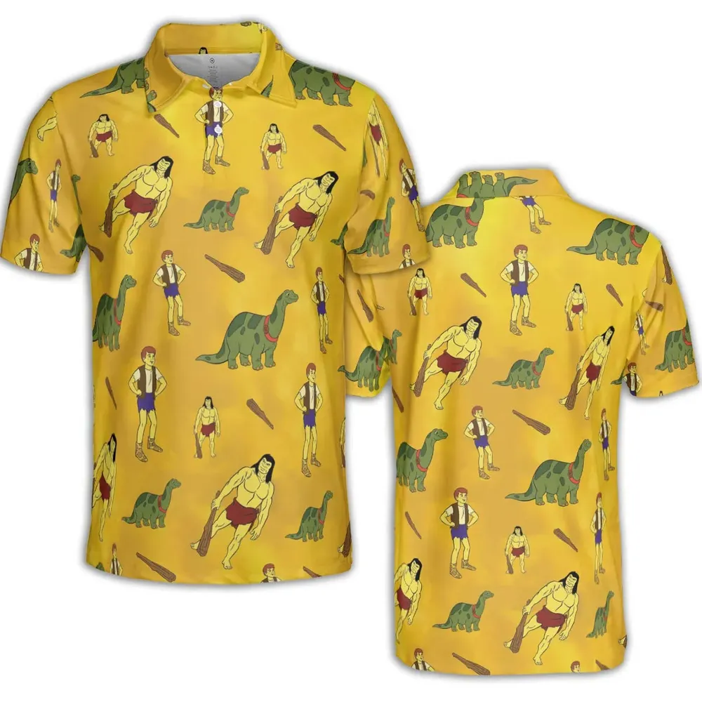 Dino Boy in the Lost Valley AOP Men/Women Polo Shirt - 2
