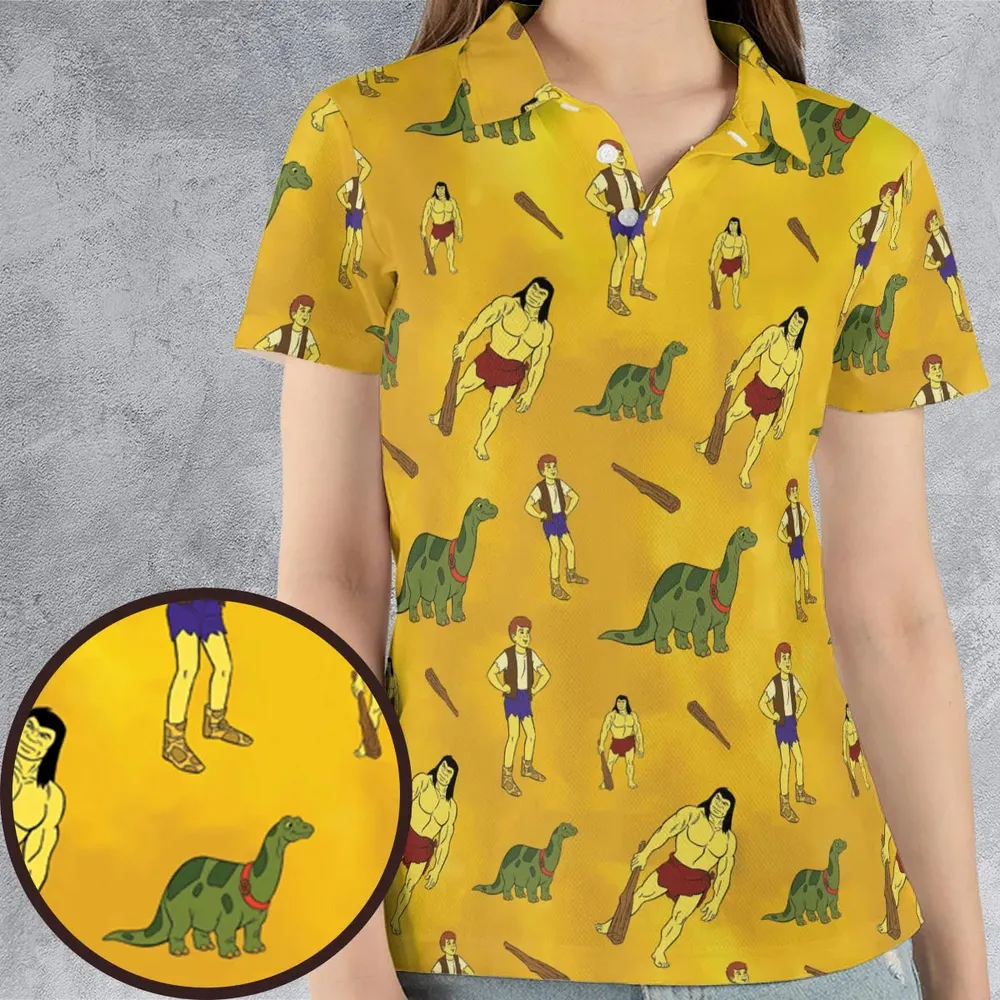 Dino Boy in the Lost Valley AOP Men/Women Polo Shirt - 4