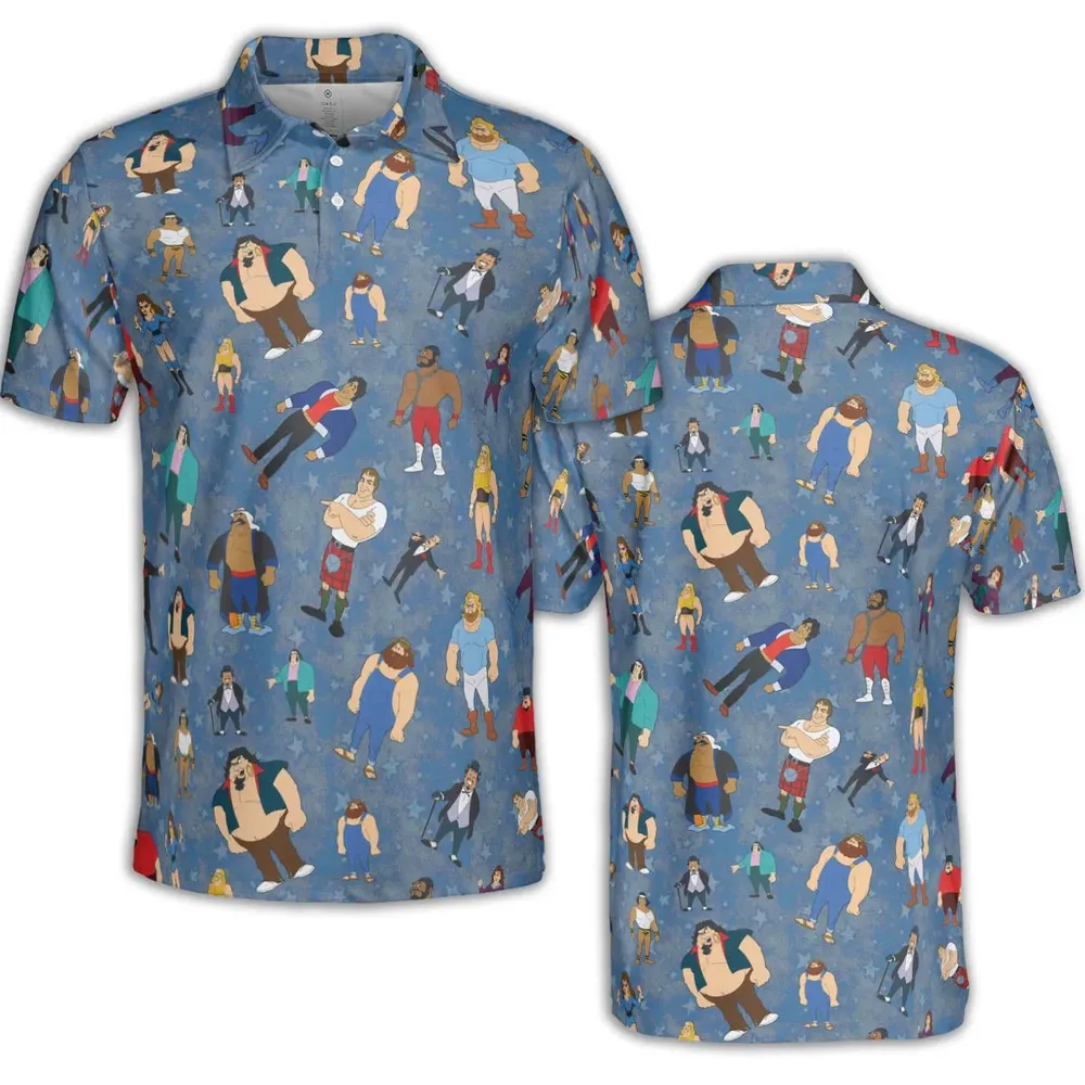 80s Hulk Rock 'n' Wrestling Characters AOP Men/Women Polo Shirt - 2