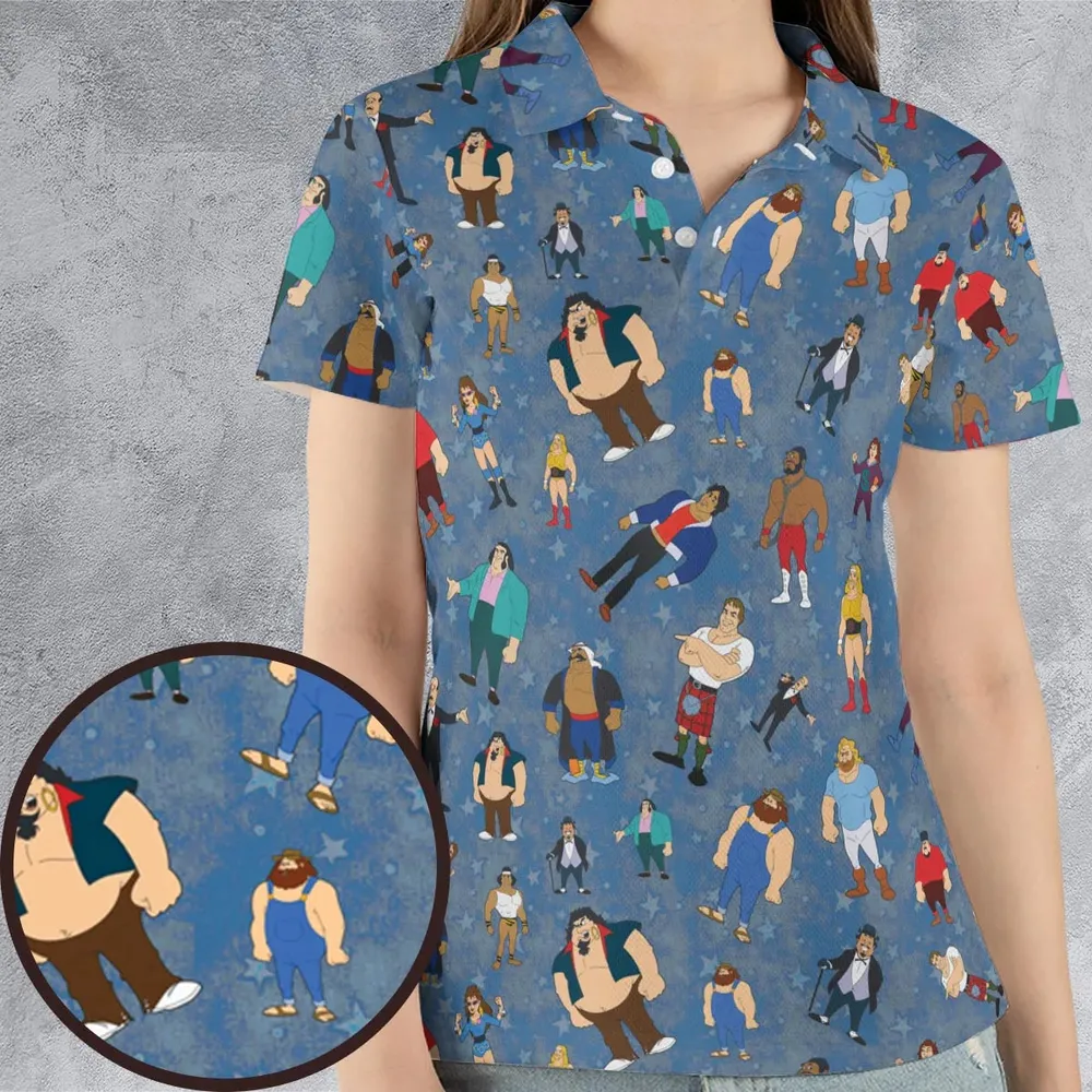 80s Hulk Rock 'n' Wrestling Characters AOP Men/Women Polo Shirt - 4