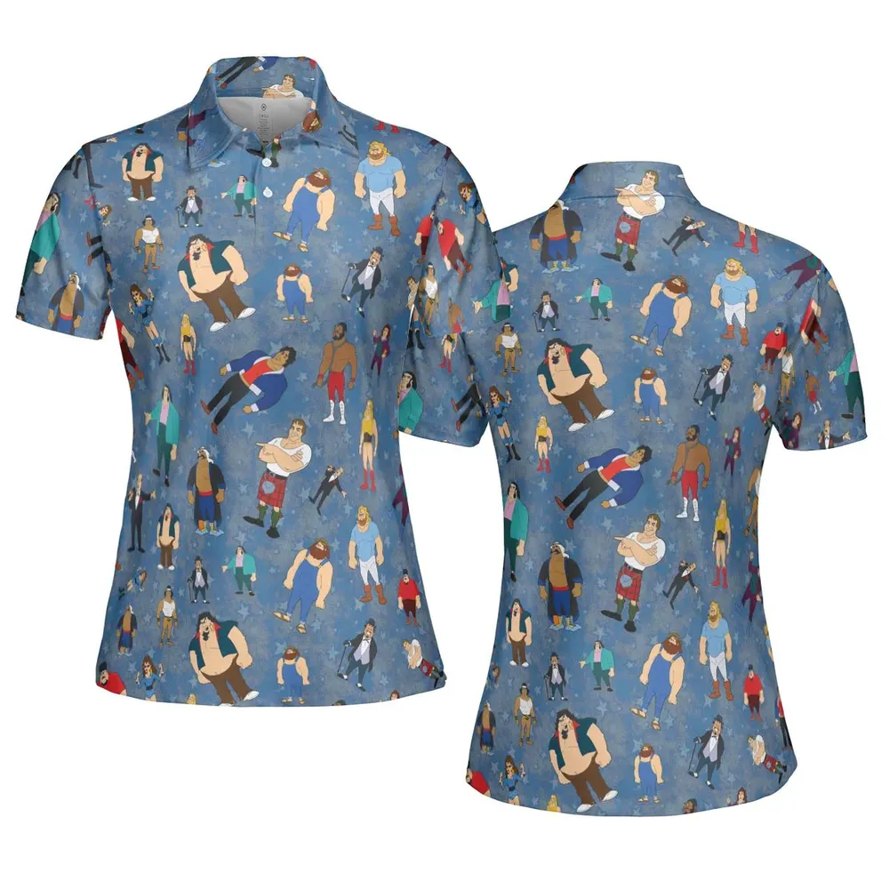 80s Hulk Rock 'n' Wrestling Characters AOP Men/Women Polo Shirt - 5
