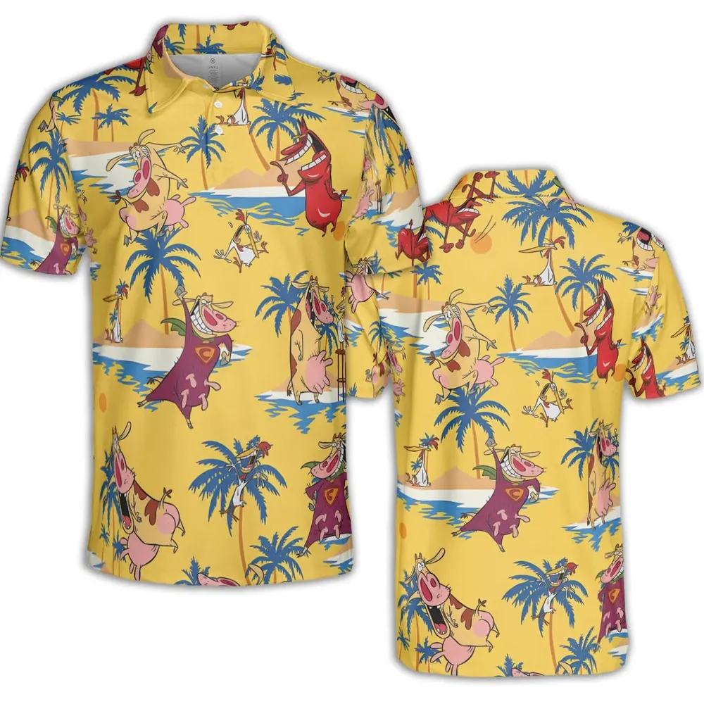 Cow Chicken Red Guy AOP Men/Women Polo Shirt - 2