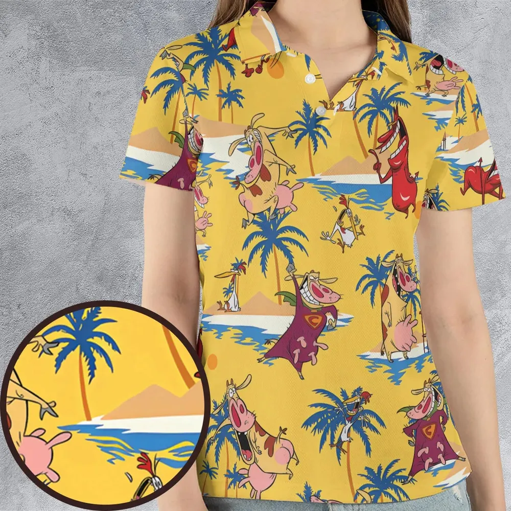 Cow Chicken Red Guy AOP Men/Women Polo Shirt - 4
