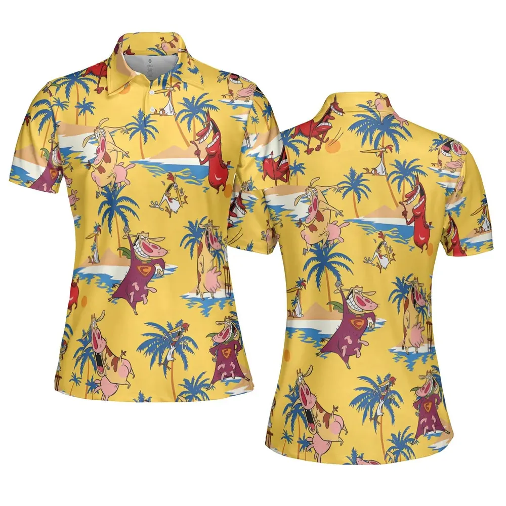Cow Chicken Red Guy AOP Men/Women Polo Shirt - 5