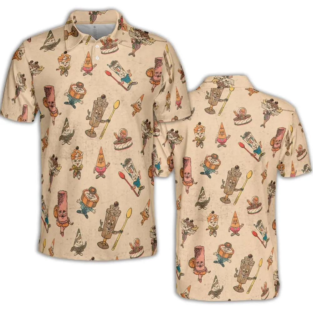 Retro Dessert Mascots Carvel comic book Ice Cream AOP Men/Women Polo Shirt - 2