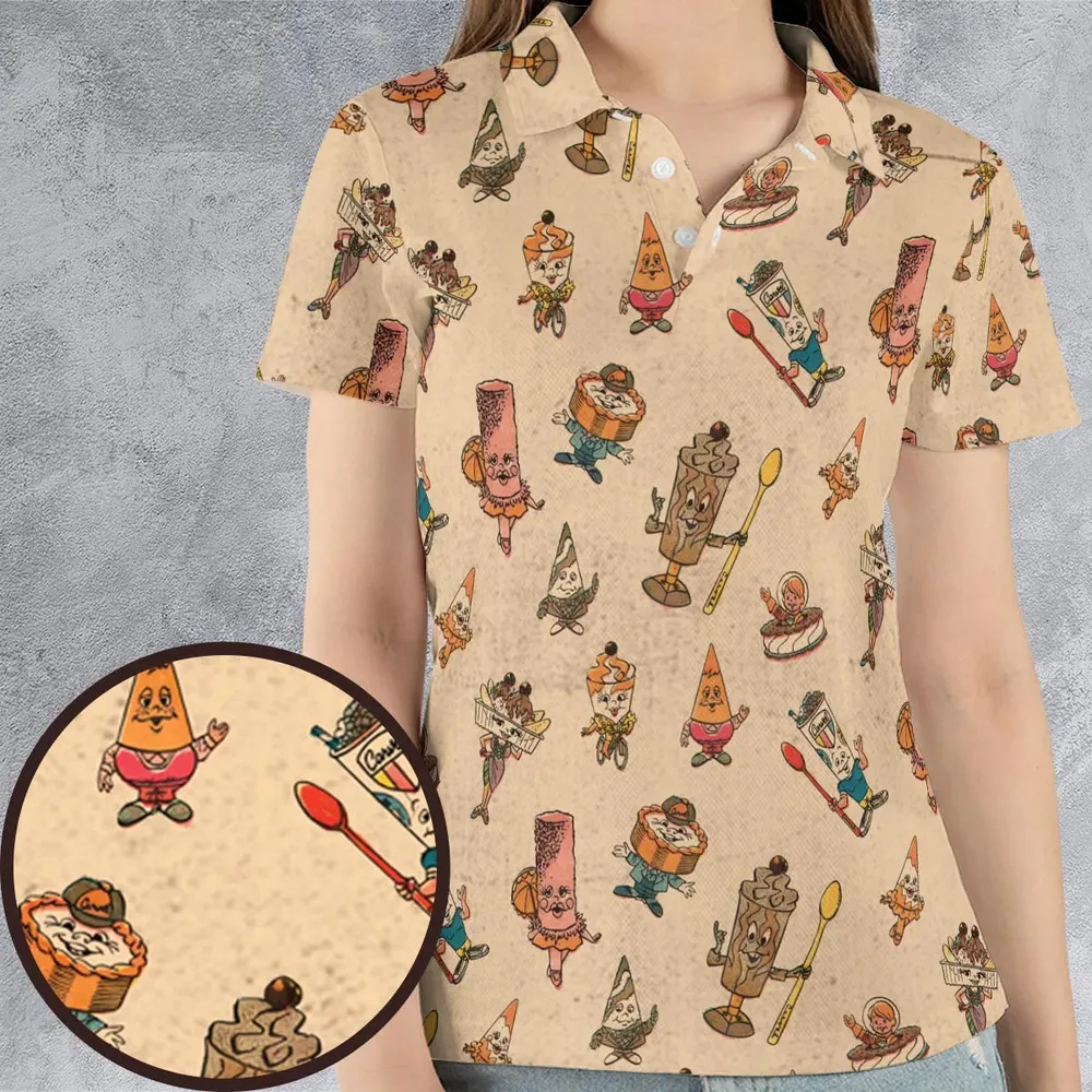 Retro Dessert Mascots Carvel comic book Ice Cream AOP Men/Women Polo Shirt - 4